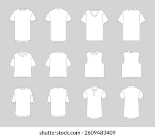 Vector apparel mockup in a minimal linear style. Clean outline illustration for showcasing clothing designs, branding, and prints. Ideal for fashion, e-commerce, and marketing visuals.