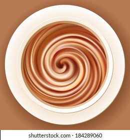 Vector appetizing background of mixed brown cream in a white bowl