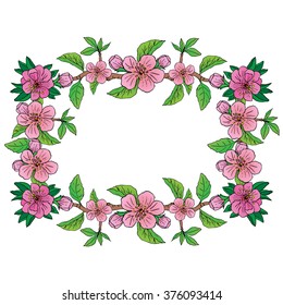 Vector apple blossom frame, isolated on white background