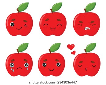Vector apple character. With different emotions