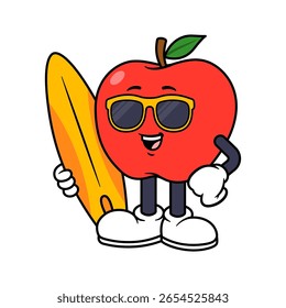 Vector Apple Character Holding Surfboard