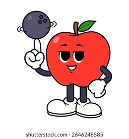Vector Apple Character Spinning Bowling Ball on Finger