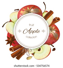 Vector apple and cinnamon banner. Design for sweets and pastries filled with apple, dessert menu, health care products. With place for text.