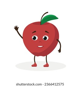 Vector apple. Cute baby character.Flat illustration. Suitable for animation, using in web, apps, books, education projects. No transparency, solid colors only. Svg, lottie without bags. svg