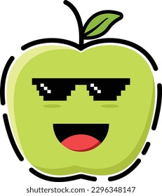 Vector apple in cute emoticon shape.