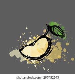 Vector apple drawn with paint blots.