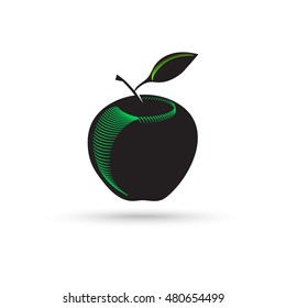 Vector Apple. Apple in engraving style. Vector illustration. Symbol apple dark silhouette isolated on white background.