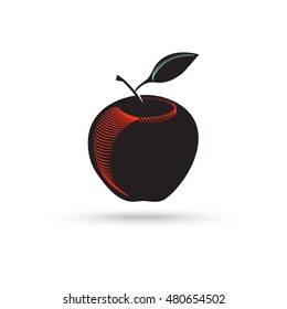 Vector Apple. Apple in engraving style. Vector illustration. Symbol apple dark silhouette isolated on white background.