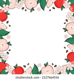 Marco de Apple vectorial con hojas y flores