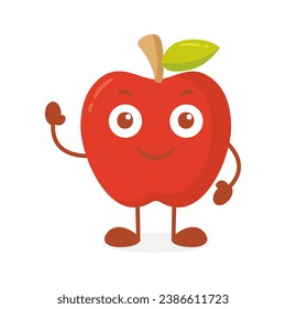 Vector apple fruit cartoon character waving hand