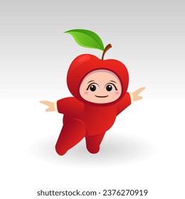 Vector Apple fruit kawaii cartoon character vector funny Apple fruit kawaii illustration