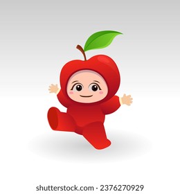 Vector Apple fruit kawaii cartoon character vector funny Apple fruit kawaii illustration