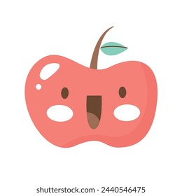 vector apple fruit kawaii character on white.