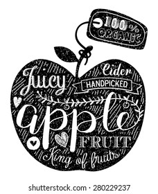 Vector Apple Fruit. Vintage Retro Grunge Fruit Label, Sticker, Badge or Icon with Calligraphy and Hand drawn Lettering for Fresh and Healthy Fruits.