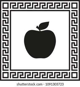 Vector apple icon in a frame with a Greek ornament
