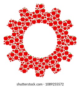 Vector apple icons are organized into cogwheel illustration. Equipment design concept constructed of apple objects.