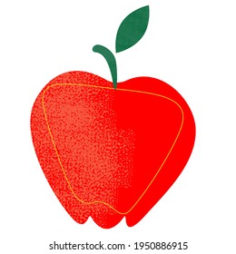Ilustración vectorial de manzana. Textura con ruido granulado en forma de grunge.Diseño a la moda con textura vectorial dibujada a mano. Aislado sobre fondo blanco.