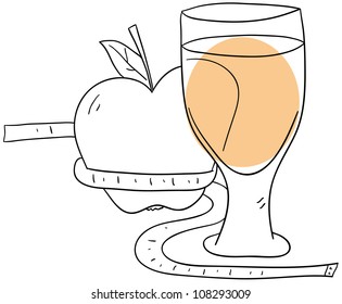 Vector apple with juice is isolated on a white background