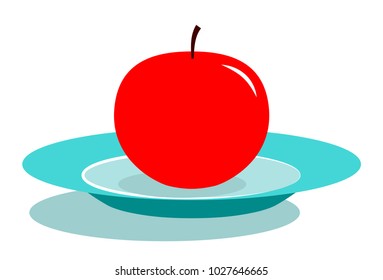 vector apple on plate isolated on white background