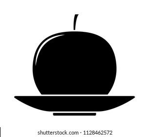 vector apple on plate isolated on white background