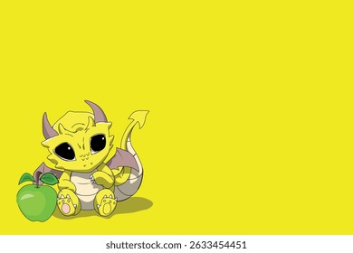 vector Apple on a yellow background in the Anime fruit