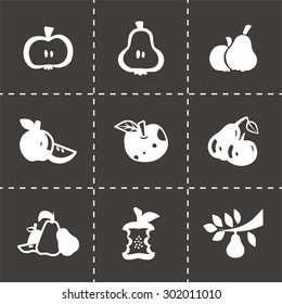Vector Apple and pear icon set on black background