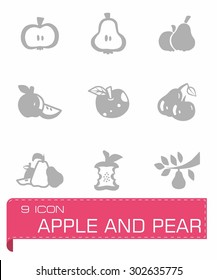 Vector Apple and pear icon set on grey background