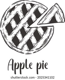 Vector of apple pie hand drawn sketch style. Drawing element design. Used for menu, poster, banner, label, logo or printed t-shirts, etc.
