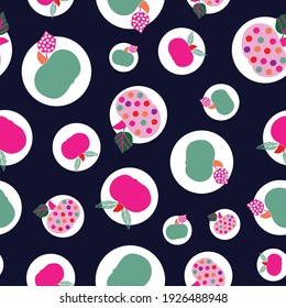 Vector apple seamless pattern background. Perfect for packaging, fabric, scrapbooking, children design, kitchen and other design projects.  
