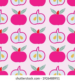 Vector apple seamless pattern background. Perfect for packaging, fabric, scrapbooking, children design, kitchen and other design projects.  