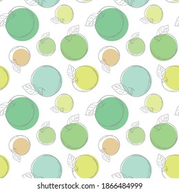 Vector apple seamless pattern. Colored background fruits for design