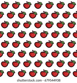 Vector apple seamless pattern in flat style on the white background