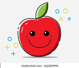 Vector of apple with smoile expression, Funny fruit vector character, red apple.