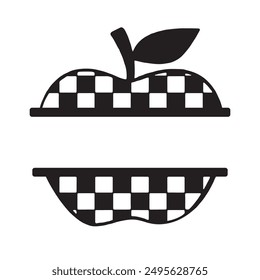 Vector Apple Split Monogram, Checkered Apple, teacher life, Apple, teacher png, teacher , checkered retro teacher, Vector files for cricut