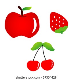 Vector Apple, Strawberries, Red Cherry