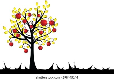 vector apple tree with background