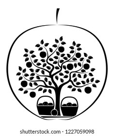vector apple tree and baskets of apples in apple isolated on white background