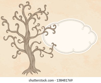 Vector apple tree and frame with empty place for text. invitation card template design