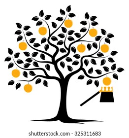 vector apple tree and fruit picker isolated on white background