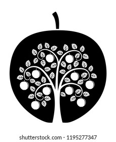 vector apple tree in apple isolated on white background