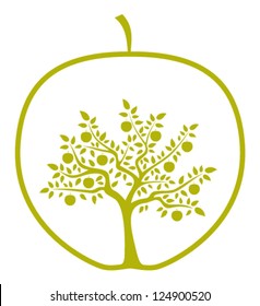 vector apple tree in apple isolated on white background