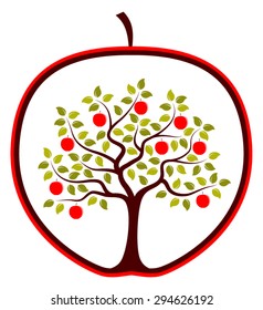 vector apple tree in apple isolated on white background