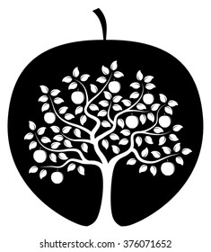 vector apple tree in apple isolated on white background