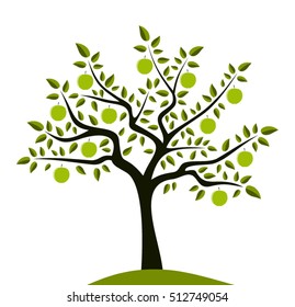 vector apple tree isolated on white background