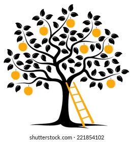 vector apple tree and ladder isolated on white background