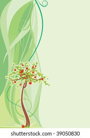 vector apple tree on abstract wave backdrop