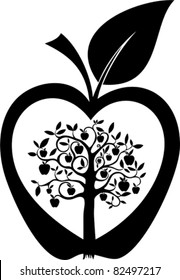  vector apple tree in apple on white background