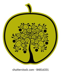 vector apple tree in apple on white background