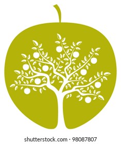 vector apple tree in apple on white background