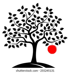 vector apple tree with one big apple isolated on white background